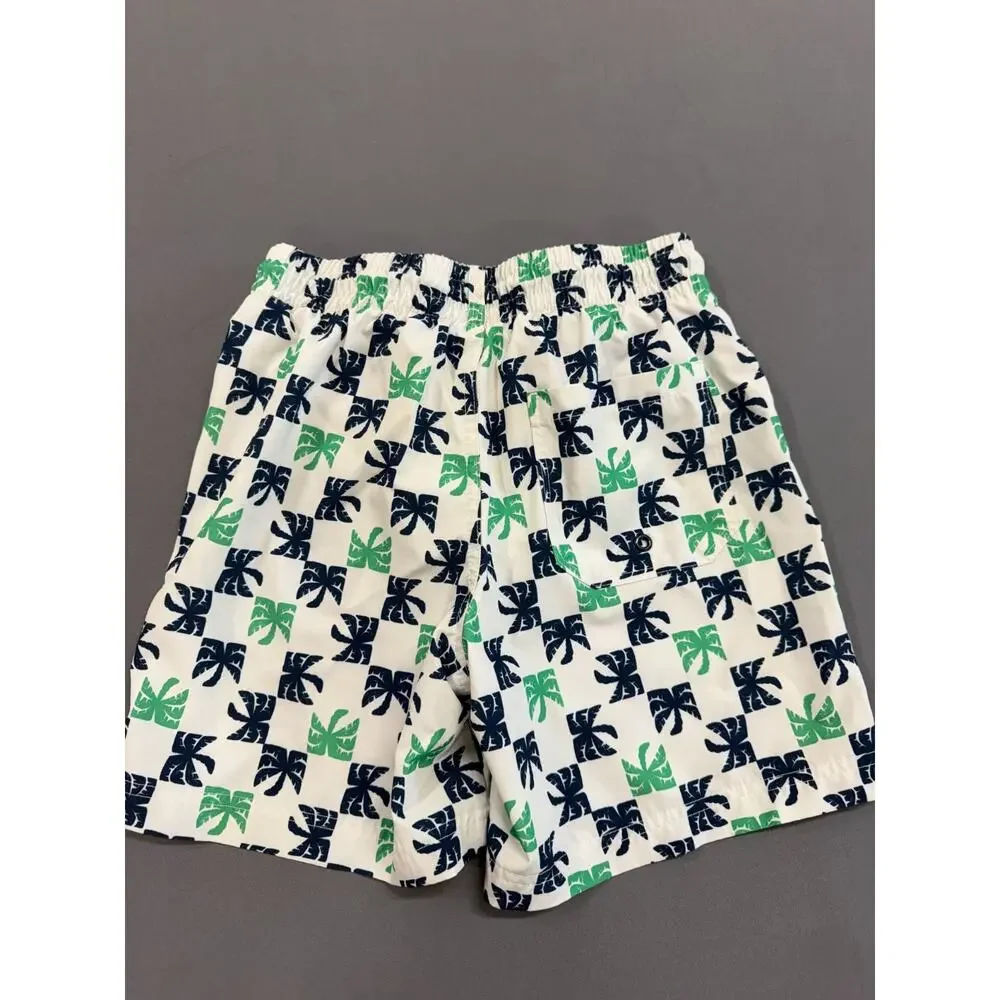 Old Navy Swim Trunks BOYS Youth L 10-12 Palm trees white lined Swimming Shorts